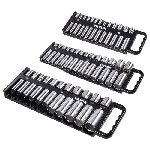 Portable Socket Organizer Tray 3Piece Metric SAE Socket Organizer Set