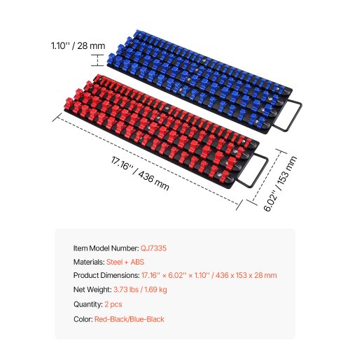 Portable Socket Organizer Tray 2PCS Metric SAE Socket Organizer Set Hold