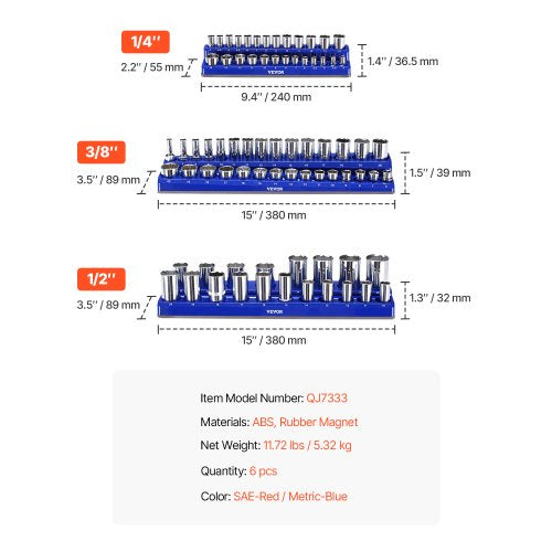 Magnetic Socket Organizer Set 6PCS Socket Holder 14 38 12