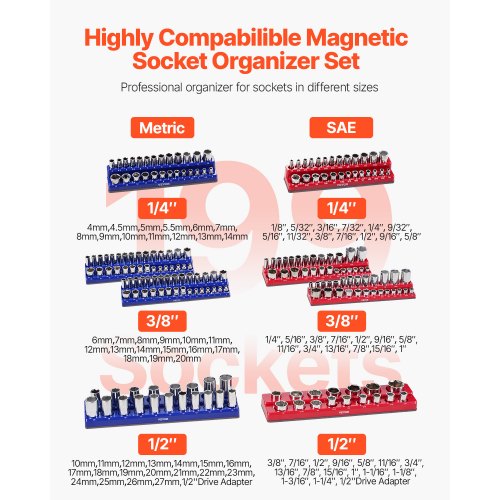 Magnetic Socket Organizer Set 8PCS Socket Holder 14 38 12
