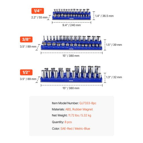 Magnetic Socket Organizer Set 8PCS Socket Holder 14 38 12