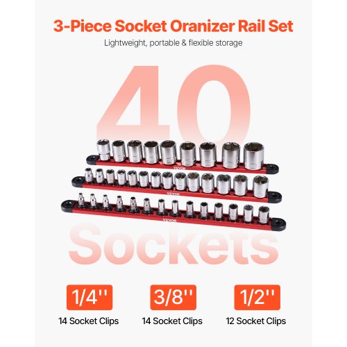 Socket Organizer Rail Set 3PCS Metric SAE Aluminum Socket Organizers