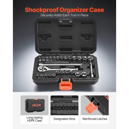 Socket Set 27 Pieces 14 inch Drive Socket and Ratchet Set SAE and Ratchet Set