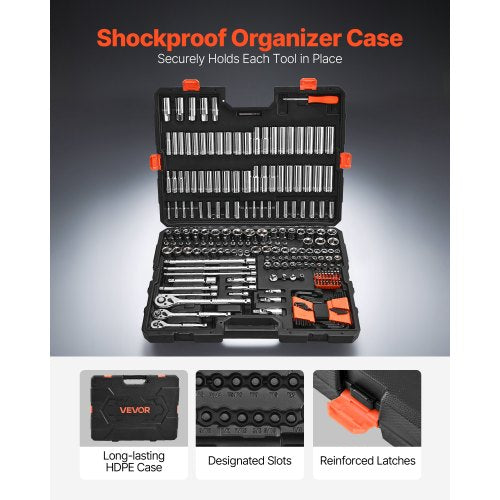 Socket Set 225 Pieces 38 14 12 inch Drive Socket and Ratchet Set