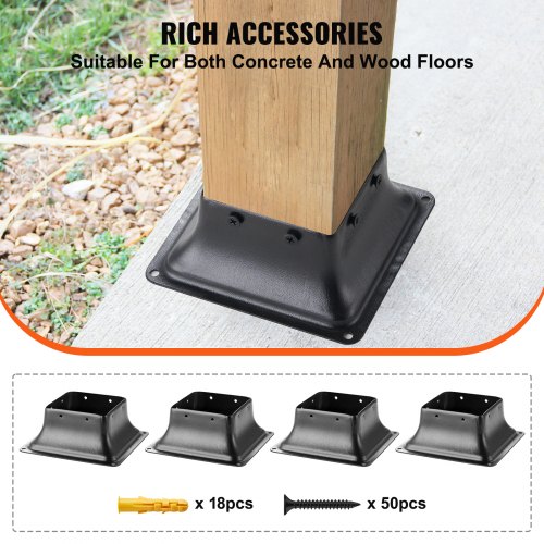4x4 Post Base 4Pcs Internal 36x36 Heavy Duty PowderCoated Steel Post
