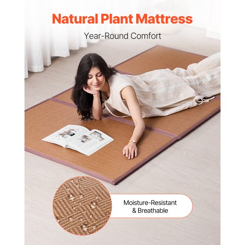 Japanese Tatami Mat 80 x 39 in Foldable Handwoven Natural Rattan Tatami