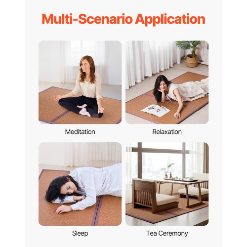 Japanese Tatami Mat 80 x 39 in Foldable Handwoven Natural Rattan Tatami
