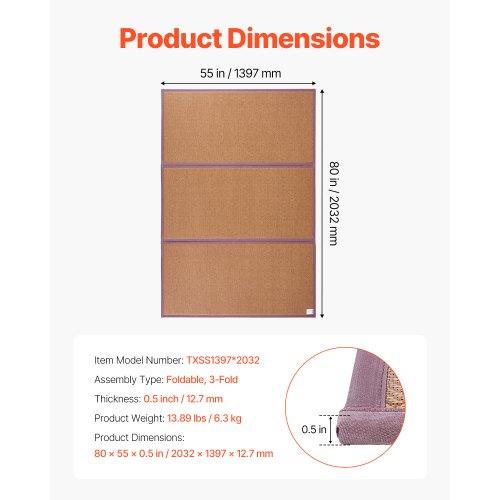Japanese Tatami Mat 80 x 55 in Foldable Handwoven Natural Rattan Tatami