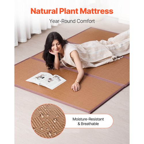 Japanese Tatami Mat 80 x 55 in Foldable Handwoven Natural Rattan Tatami