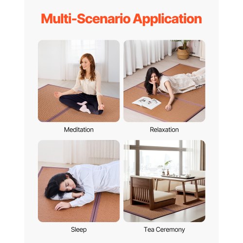 Japanese Tatami Mat 80 x 55 in Foldable Handwoven Natural Rattan Tatami
