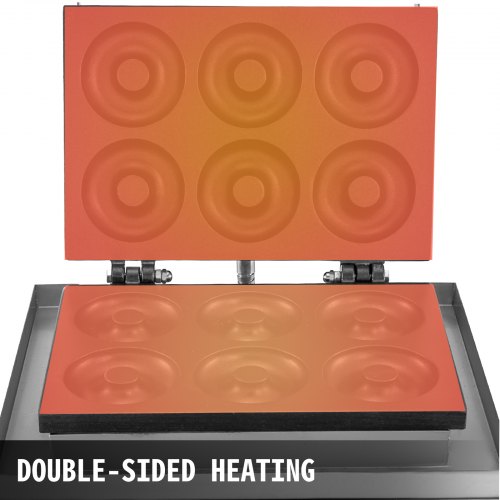 110V Commercial Waffle Donut Machine 6 Holes DoubleSided Heating 50300