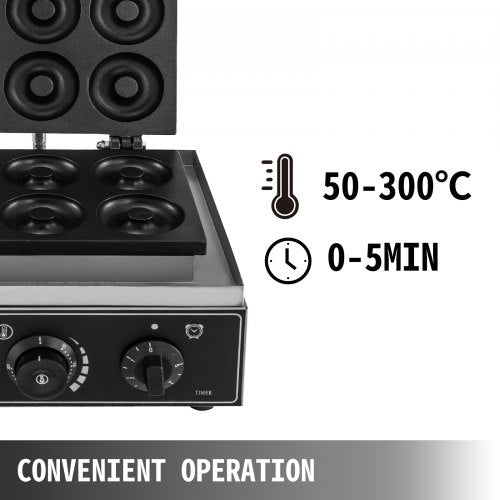 110V Commercial Waffle Donut Machine 6 Holes DoubleSided Heating 50300