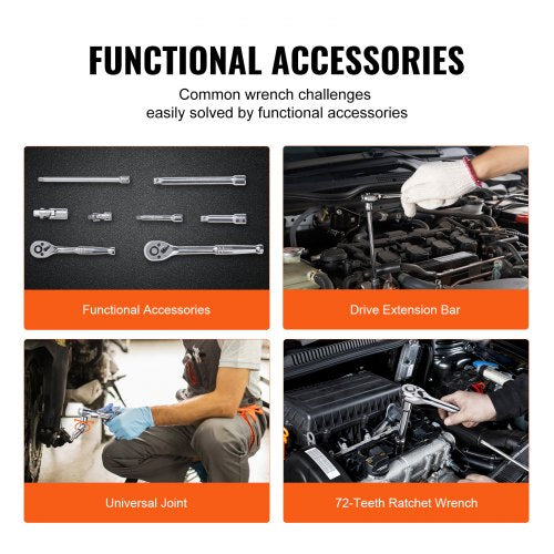Socket Set 14 and 38 Drive Socket and Ratchet Set 6Point Socket