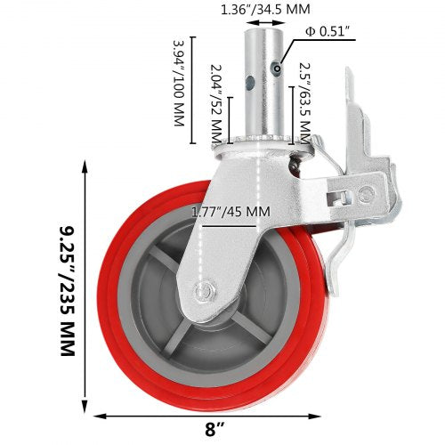 Scaffolding Wheels Set of 4 8 – Scaffolding Casters Heavy Duty 3200 Lbs