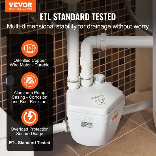 Utility Sink Pump 13 HP 120Volt 1750 GPH Flow 18 ft Head UnderSink