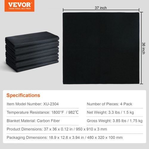 Carbon Felt Welding Blanket 4 Pack 37 x 36 Flame Retardant Welding