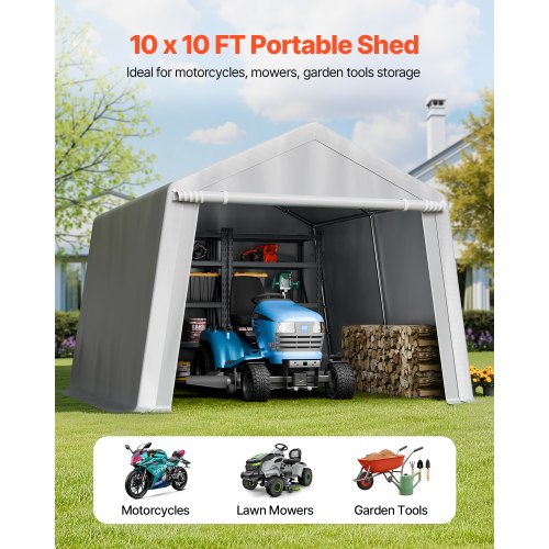 Outdoor Storage Shed 10 x 10 ft Portable Storage Tent with Rollup Door