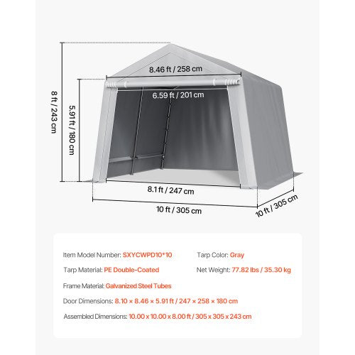 Outdoor Storage Shed 10 x 10 ft Portable Storage Tent with Rollup Door