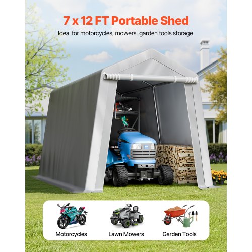Outdoor Storage Shed 7 x 12 ft Portable Storage Tent with Rollup Door