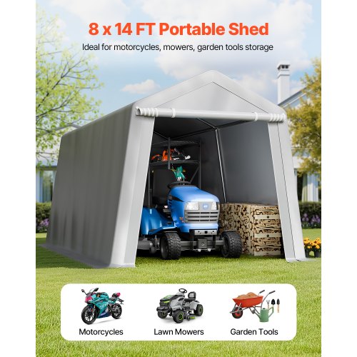 Outdoor Storage Shed 8 x 14 ft Portable Storage Tent with Rollup Door