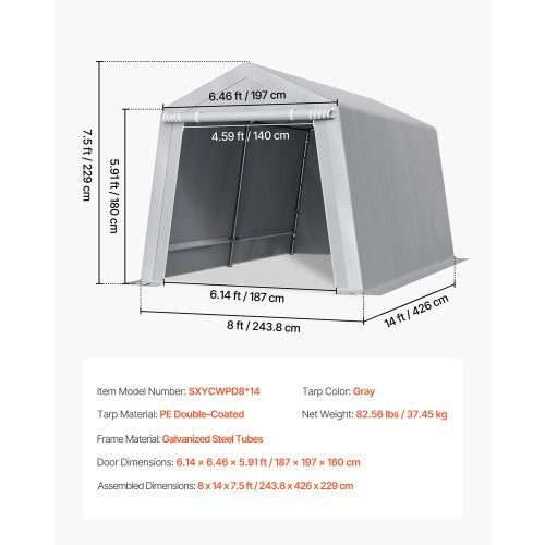Outdoor Storage Shed 8 x 14 ft Portable Storage Tent with Rollup Door