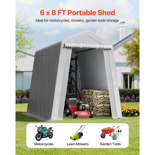 Outdoor Storage Shed 6 x 8 ft Portable Storage Tent with Rollup Door