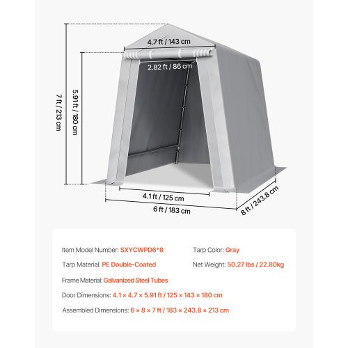 Outdoor Storage Shed 6 x 8 ft Portable Storage Tent with Rollup Door
