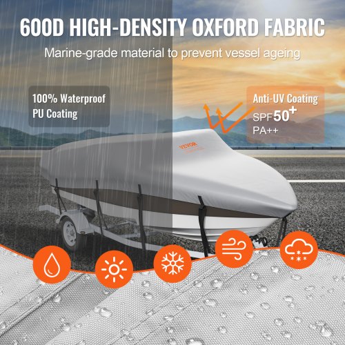 Boat Cover 1719 Trailerable Waterproof Boat Cover 600D Marine Grade PU