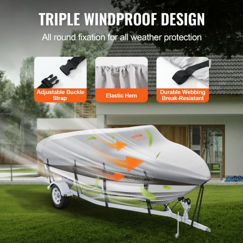 Boat Cover 1719 Trailerable Waterproof Boat Cover 600D Marine Grade PU
