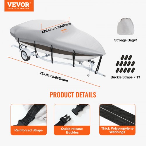 Boat Cover 1719 Trailerable Waterproof Boat Cover 600D Marine Grade PU