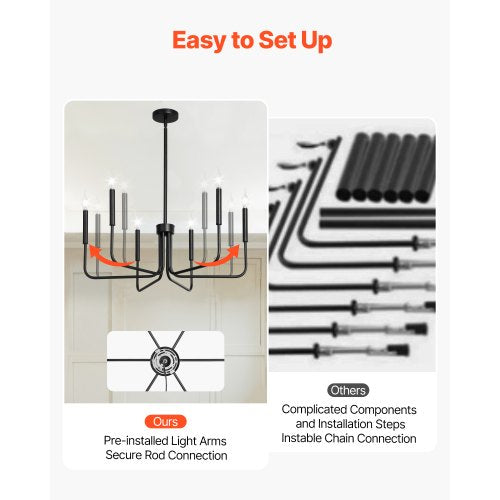 6Light Chandelier Black Farmhouse Chandelier Adjustable Height Dining