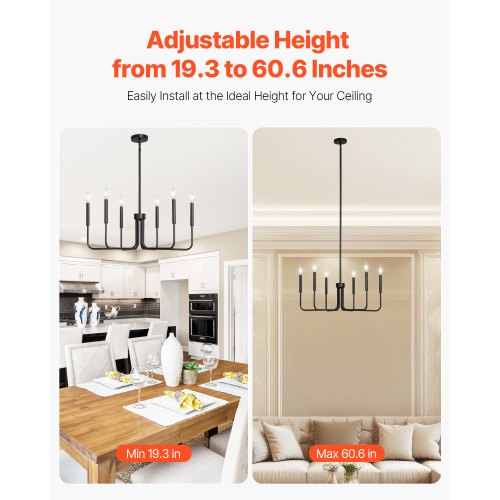 6Light Chandelier Black Farmhouse Chandelier Adjustable Height Dining