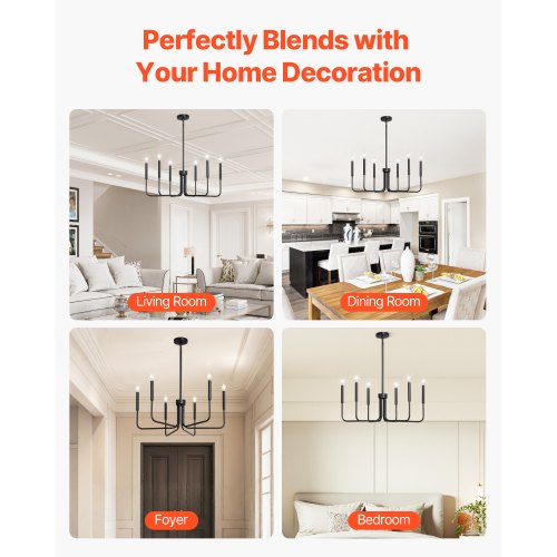 6Light Chandelier Black Farmhouse Chandelier Adjustable Height Dining