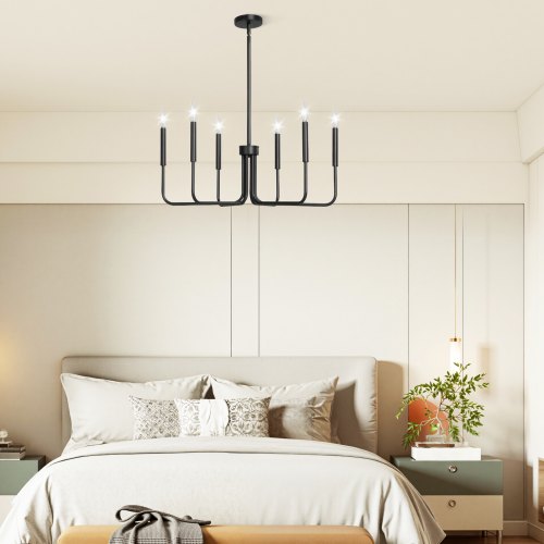 6Light Chandelier Black Farmhouse Chandelier Adjustable Height Dining