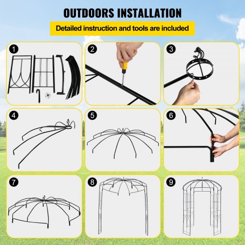 Birdcage Shape Garden Arbor 9 High x 66 Wide Heavy Duty Wrought Iron