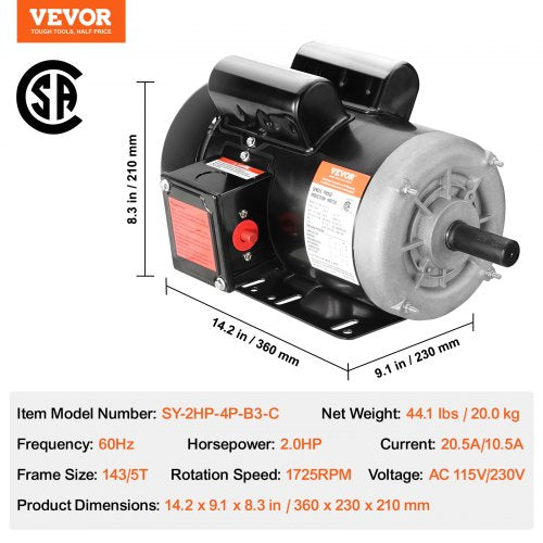 2HP Electric Motor 1725 rpm AC 115V230V 1435T Frame Air Compressor