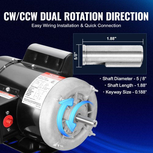 075HP Electric Motor 1725 rpm AC 115V230V 56 Frame Air Compressor Motor