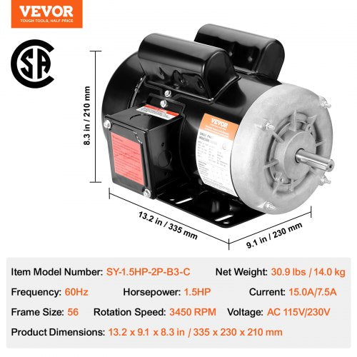 15HP Electric Motor 3450 rpm AC 115V230V 56 Frame Air Compressor Motor