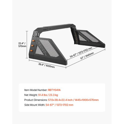 Truck Bed Roll Bar Universal Pickup Sport Adjustable Bar Chase Rack