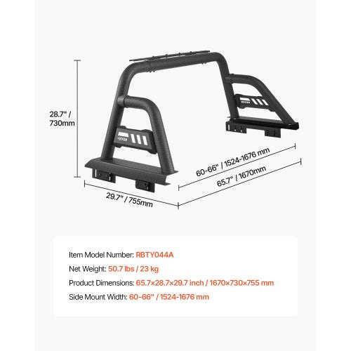 Truck Bed Roll Bar Universal Pickup Sport Adjustable Bar Chase Rack