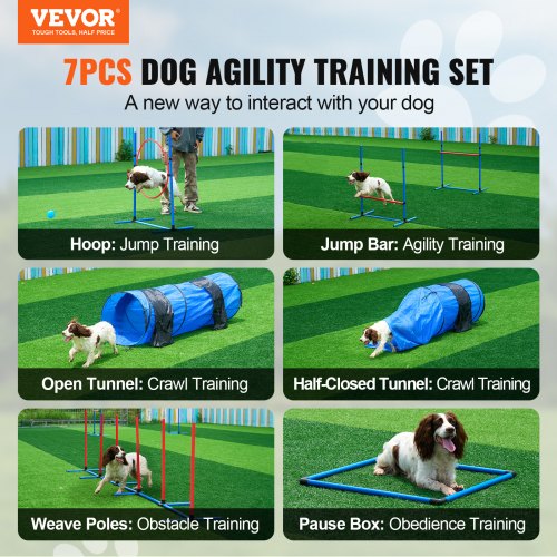 Dog Agility Training Equipment 7 PCS Set w Adjustable High Hurdles6 Weave