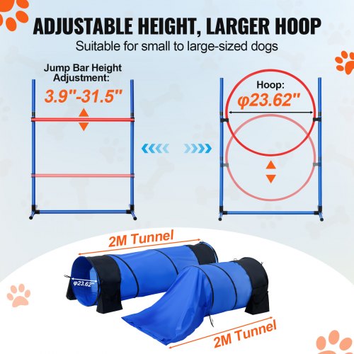 Dog Agility Training Equipment 7 PCS Set w Adjustable High Hurdles6 Weave