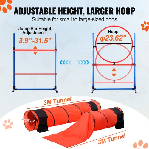 Dog Agility Training Equipment 7 PCS Set Upgrade w Adjustable High