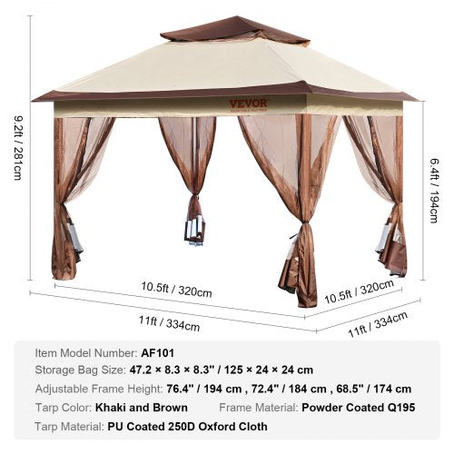 Patio Gazebo 11 x 11 FT Pop up Gazebo for 810 Person with Mosquito