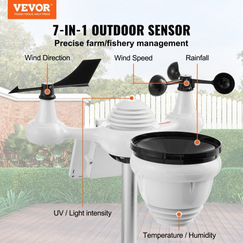 7in1 WiFi Weather Station 7 in TFT Display Wireless Outdoor Sensor