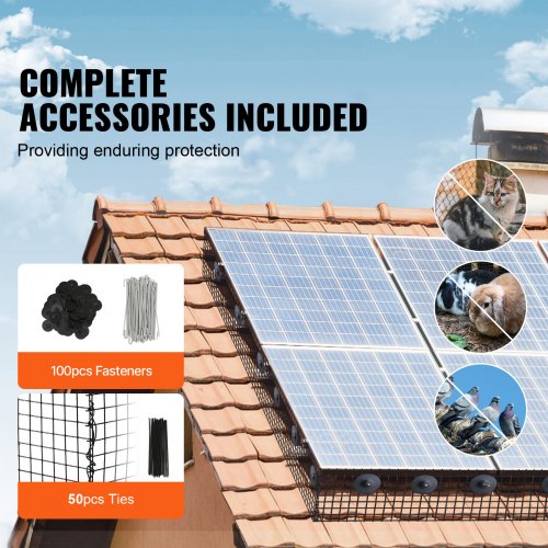 6 inch x 100ft Solar Panel Bird Guard Critter Guard Roll Kit with 100pcs