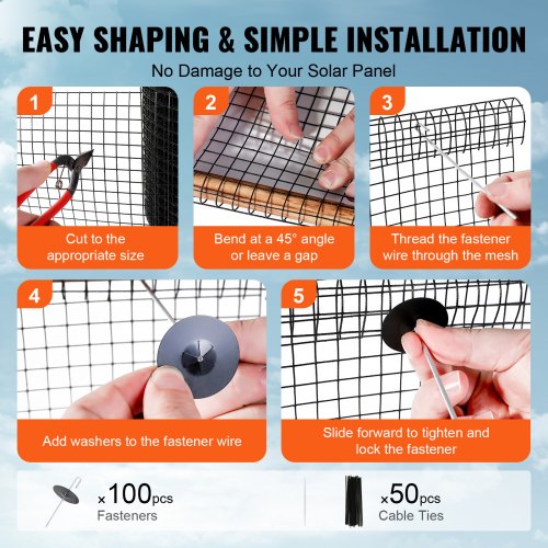 6 inch x 100ft Solar Panel Bird Guard Critter Guard Roll Kit with 100pcs