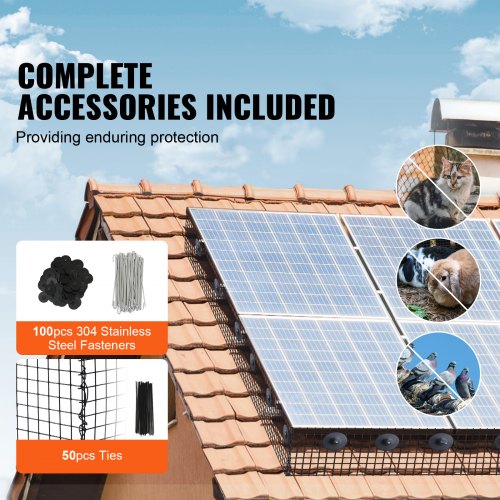 8 inch x 100ft Solar Panel Bird Guard Critter Guard Roll Kit with 100pcs