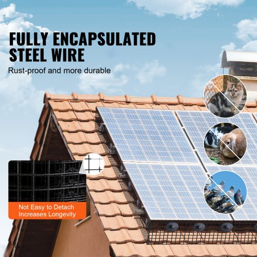 8 inch x 100ft Solar Panel Bird Guard Critter Guard Roll Kit with Rustproof PVC