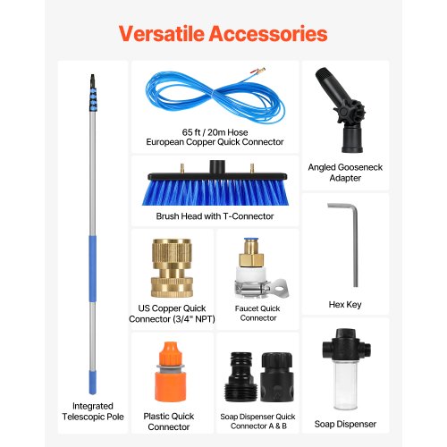 Water Fed Pole Kit 30FT Solar Panel Cleaning Pole with Extendable Handle